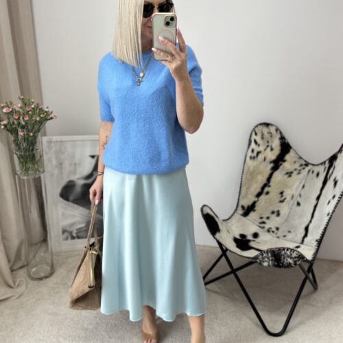 SPÓDNICA SATYNOWA BŁĘKIT