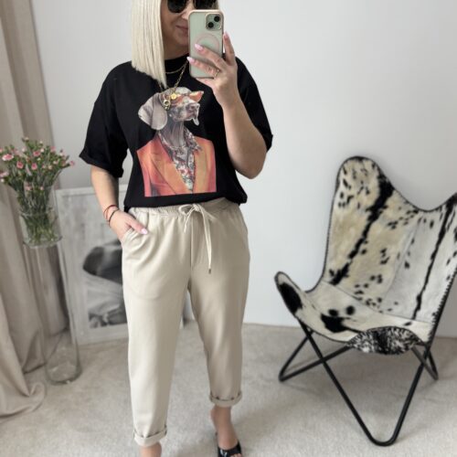 BAWEŁNIANE SPODNIE  BEŻ